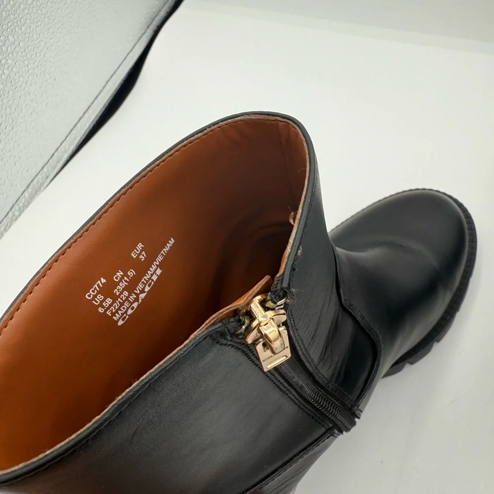 Coach Black Ankle Booties with Gold Zipper - Picture 9 of 10